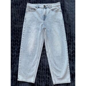 Volcom Women's Hockey Dad Jeans Light Wash Cropped Wide Leg Denim Size‎ 32
